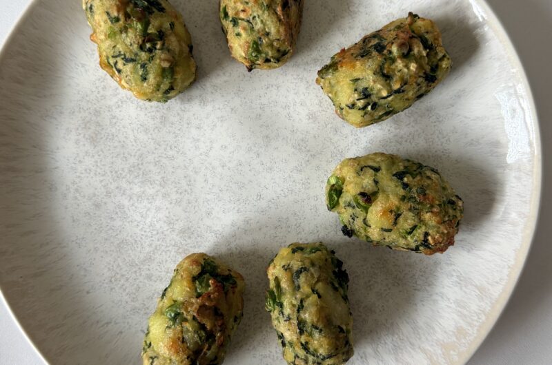 Potato Veggie Tots with Spinach and Peas